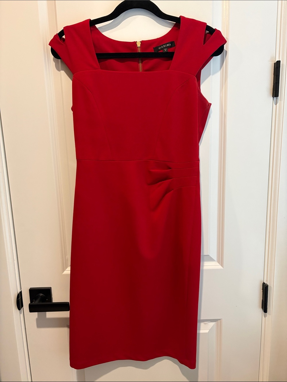 MARINA Red Cap-Sleeve Midi Sheath Dress